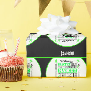 Papier Cadeau Boys Hockey Terminologie Personnalisée Neon Green