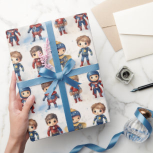 Papier Cadeau Boys Watercolor Little Super Heroes Enfants -