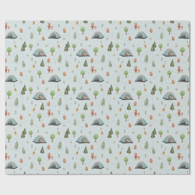 Papier Cadeau Boys Woodland Bears Forest Camping Birthday (Plat)