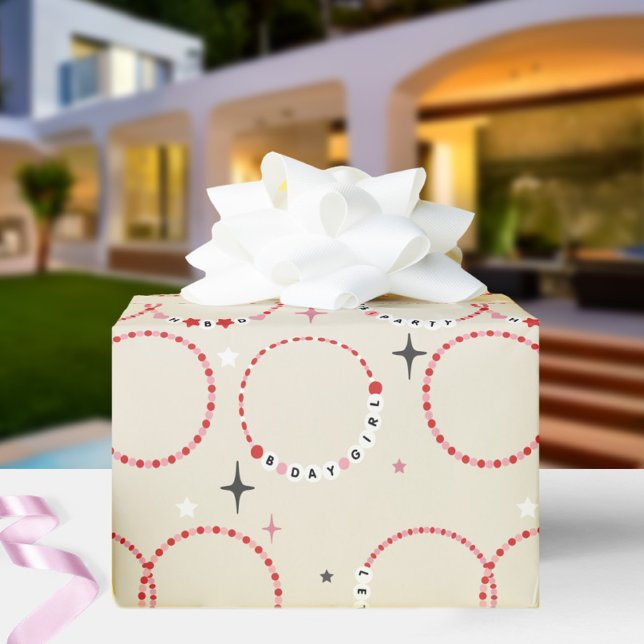 Papier Cadeau Bracelets d'amitié perlé Anniversaire rouge et ros (Créateur téléchargé)