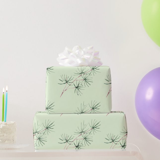 Papier Cadeau Branche d'arbre de forêt de Noël d'hiver à l'aquar (Cadeaux de fête)