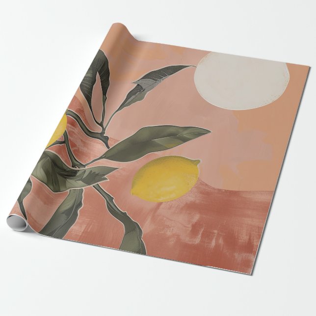 Papier Cadeau Branche de citron de saumon avec Abstrait minimali (Déroulé)
