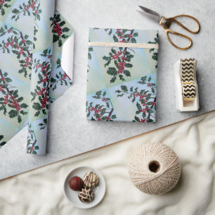 Papier Cadeau Branche de houx dans la neige de l'hiver par Alfre
