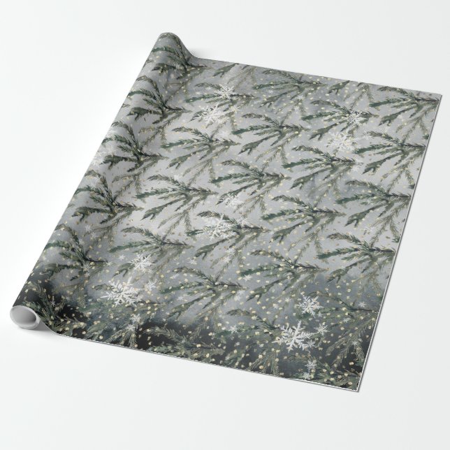 Papier Cadeau Branche de l'épinette grise d'hiver sous la neige  (Déroulé)