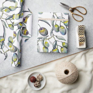 Papier Cadeau Branche d'olive magique aquarelle peinte à la main
