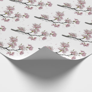 Papier Cadeau Branche moderne tendance cerise fleurie arbre