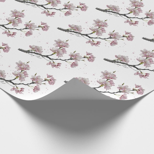 Papier Cadeau Branche moderne tendance cerise fleurie arbre (Coin)