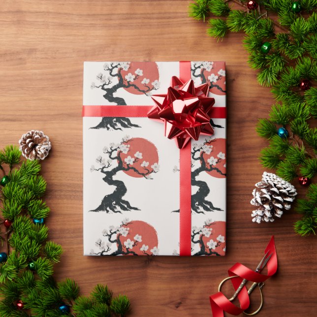 Papier Cadeau Branche moderne tendance cerise fleurie arbre (Cadeau de vacances)