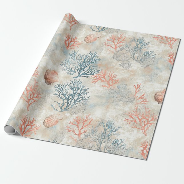 Papier Cadeau Branches de corail sophistiquées - Coquillage doux (Déroulé)