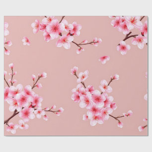 Papier Cadeau Branches de fleurs de cerisier rose motif