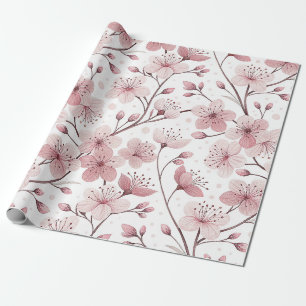 Papier Cadeau Branches de fleurs roses romantiques et floraison