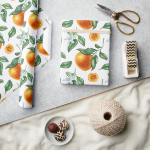 Papier Cadeau Branches de mandarine, feuilles et fleurs