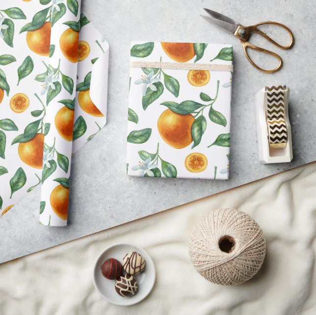 Papier Cadeau Branches de mandarine, feuilles et fleurs  (Artisanat)