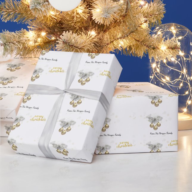 Papier Cadeau Branches de pin,Boules Joyeux Noël   (Vacances)