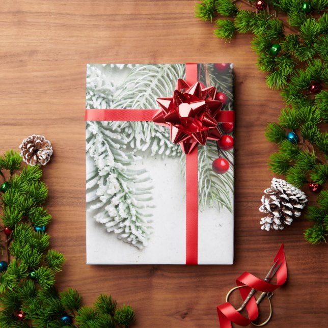 Papier Cadeau Branches de pin enneigées Noël (Cadeau de vacances)