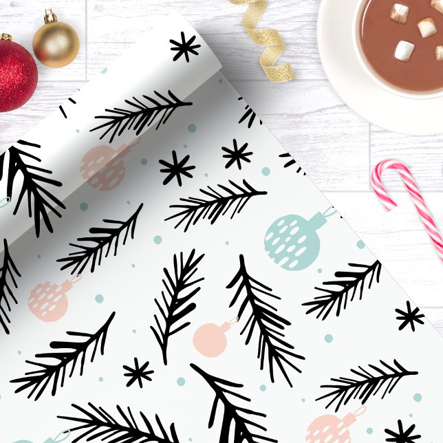 Papier Cadeau Branches de pin modernes chic Noël Fêtes (Créateur téléchargé)