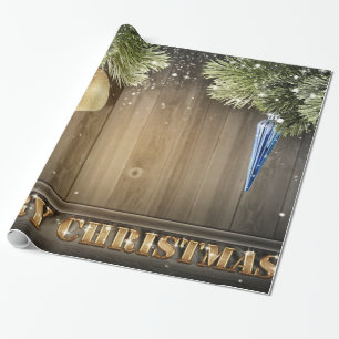 Papier Cadeau Branches de pin, ornements, bois de vacances