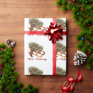 Papier Cadeau Branches de semis en bois vert et rouge