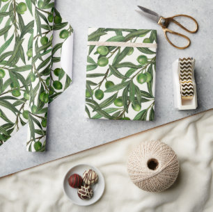 Papier Cadeau Branches d'olive sur blanc