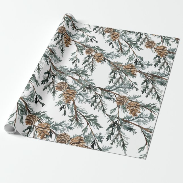 Papier Cadeau Branches Et Cônes De Juniper Bleu (Déroulé)