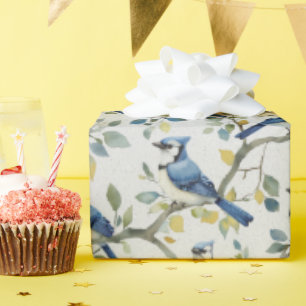 Papier Cadeau Branches et fleurs d'oiseaux Blue Jays