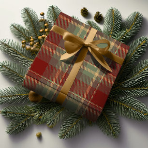 Papier Cadeau Brick rouge Tartan de Noël ID1141A