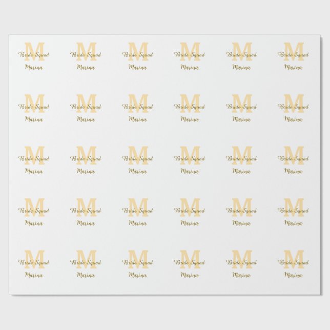 Papier Cadeau Bride squad monogram golden bridal shower simple  (Plat)
