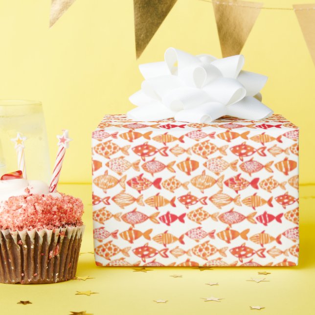 Papier Cadeau Bright Orange Watercolor Fish (Fête d'anniversaire)