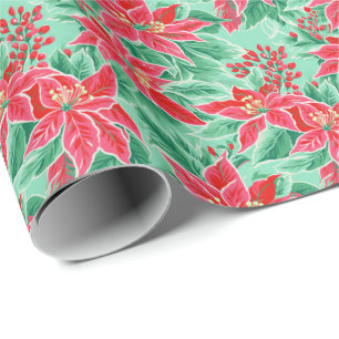 Papier Cadeau Bright Palm Beach Noël Poinsettia Aquarelle