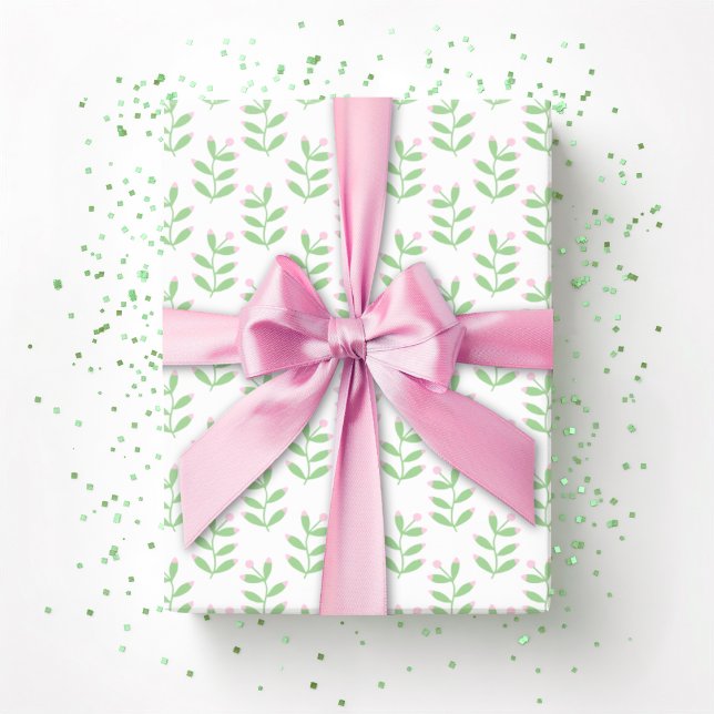 Papier Cadeau Brin de baie en rose et vert (Créateur téléchargé)