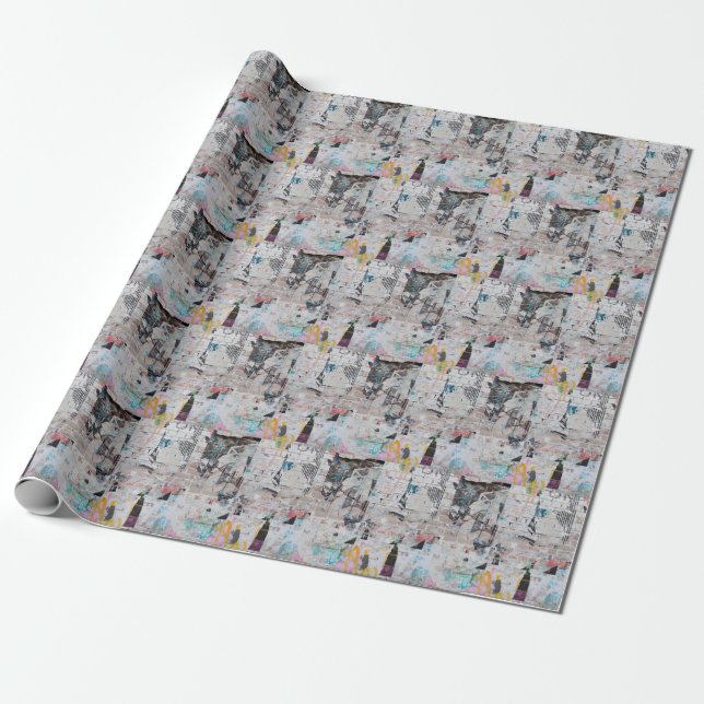 Papier Cadeau Brique patinée : Mur d'affiches urbaines. (Déroulé)