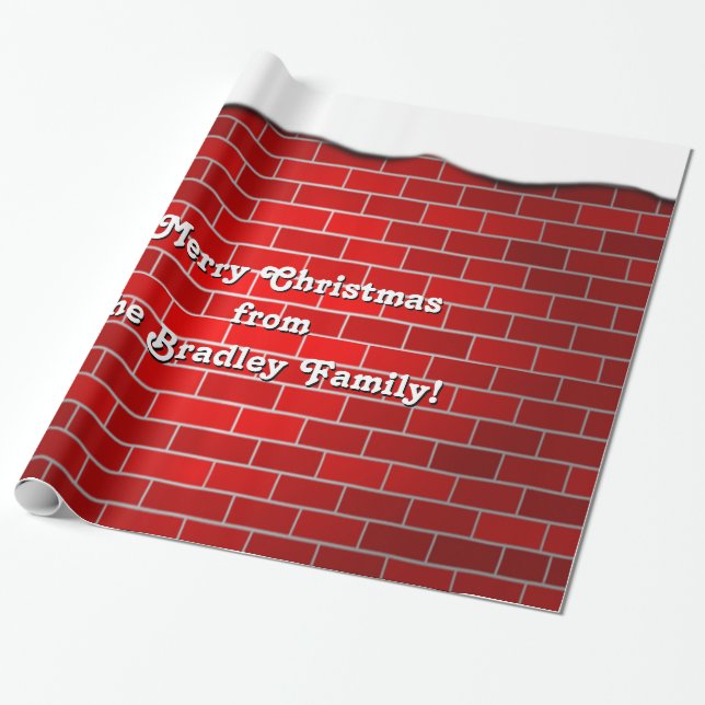 Papier Cadeau Brique rouge avec dérive de neige - Haut enneigé (Déroulé)