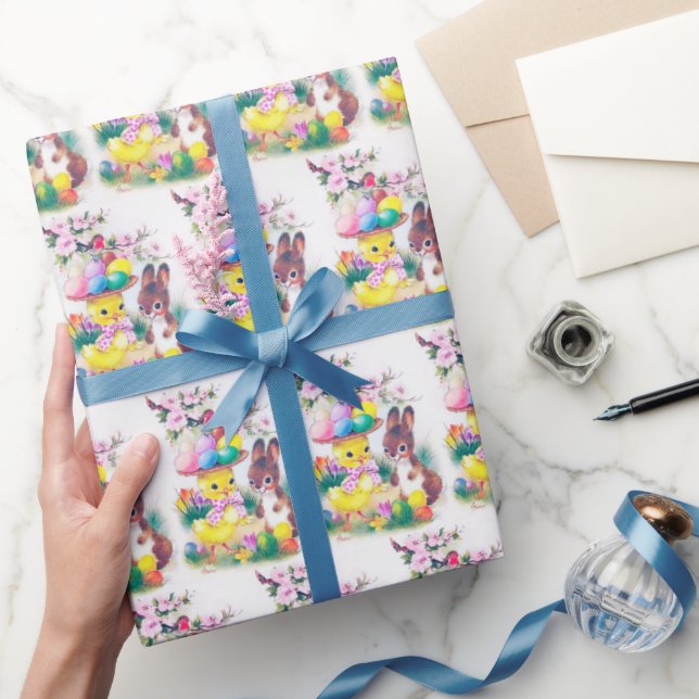 Papier Cadeau brique vintage de Pâques rétro (Cadeaux)