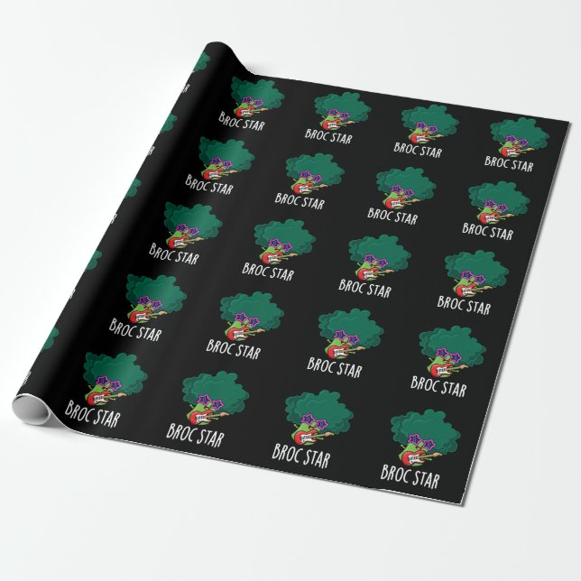 Papier Cadeau Broc Star Funny Brocolli Rock Star Pun Dark BG (Déroulé)