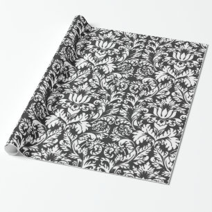 Papier Cadeau Brocard de dentelle en damas noir et blanc vintage