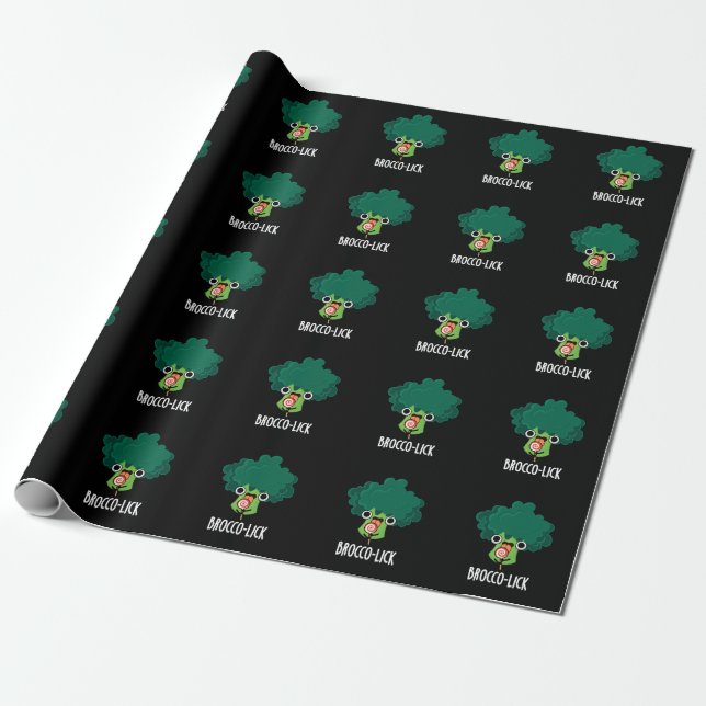 Papier Cadeau Brocco-lick Funny Veggie Broccoli Pun Dark BG (Déroulé)