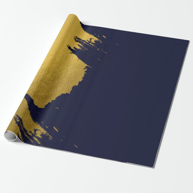 Papier Cadeau Brochures Faux Gold avec Arrière - plan bleu marin (Déroulé)