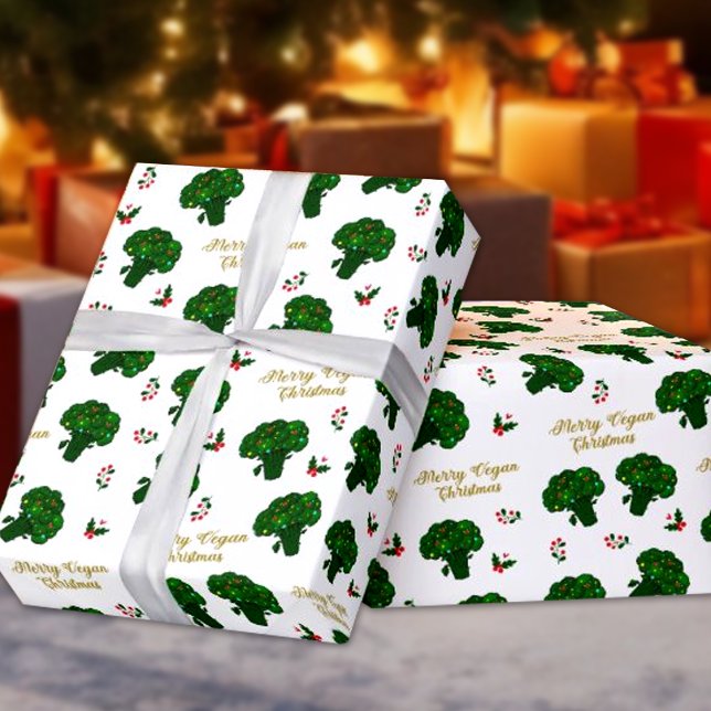 Papier Cadeau Brocoli vert Joyeux Vegan Noël (Créateur téléchargé)