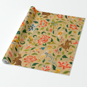 Papier Cadeau Broderie animale vintage en crewel : Tapisserie an