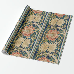Papier Cadeau Broderie de soie florale rose antique William Morr