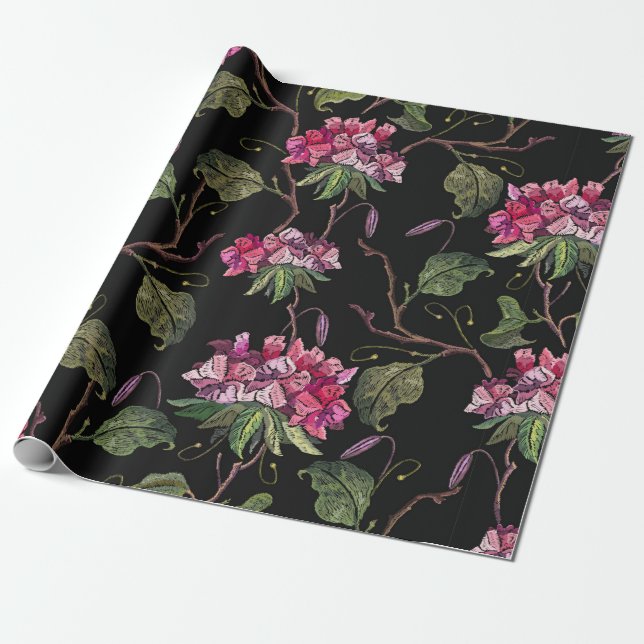 Papier Cadeau Broderie fleurs de géranium sans couture motif (Déroulé)