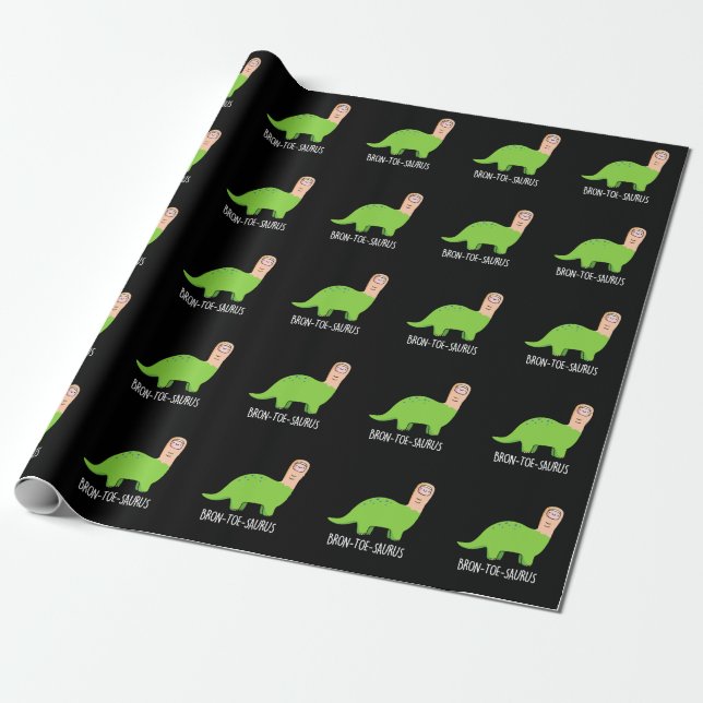 Papier Cadeau Bron-toe-saurus Dinosaure Funny Pun BG foncé (Déroulé)