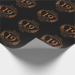 Papier Cadeau Bronze anniversaire traditionnel mariage 19 ans<br><div class="desc">Un design pour célébrer 19 ans de mariage. Ce design a un design de laurier couleur bronze sur un arrière - plan noir. Le bronze est le cadeau traditionnel pour cette occasion. Le texte dit bronze 19 ans anniversaire. Un design romantique pour célébrer votre 19e année de mariage. Si vous...</div>