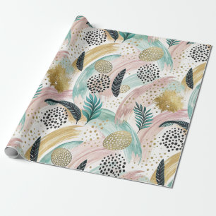 Papier Cadeau Brosse botanique et Abstraite or