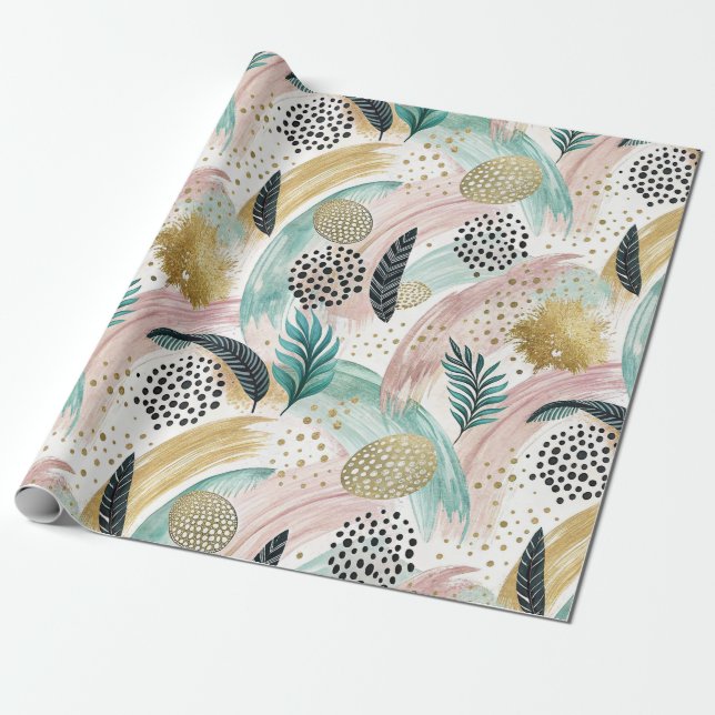 Papier Cadeau Brosse botanique et Abstraite or (Déroulé)