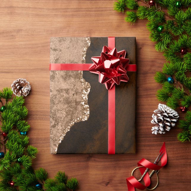 Papier Cadeau Brown chic Rose Gold Parties scintillant Agate Per (Cadeau de vacances)