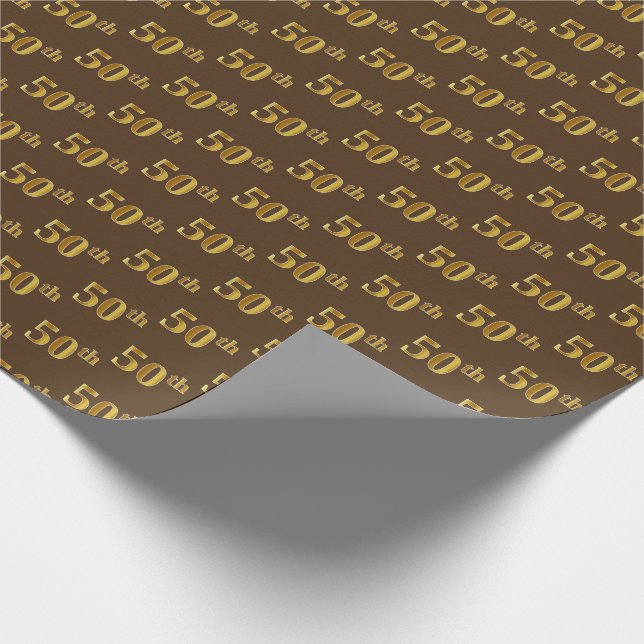 Papier Cadeau Brown, Faux Gold 50th (Cinquantième) Event (Coin)