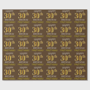 Papier Cadeau Brown, Faux Gold "HAPPY 30th BIRTHDAY"