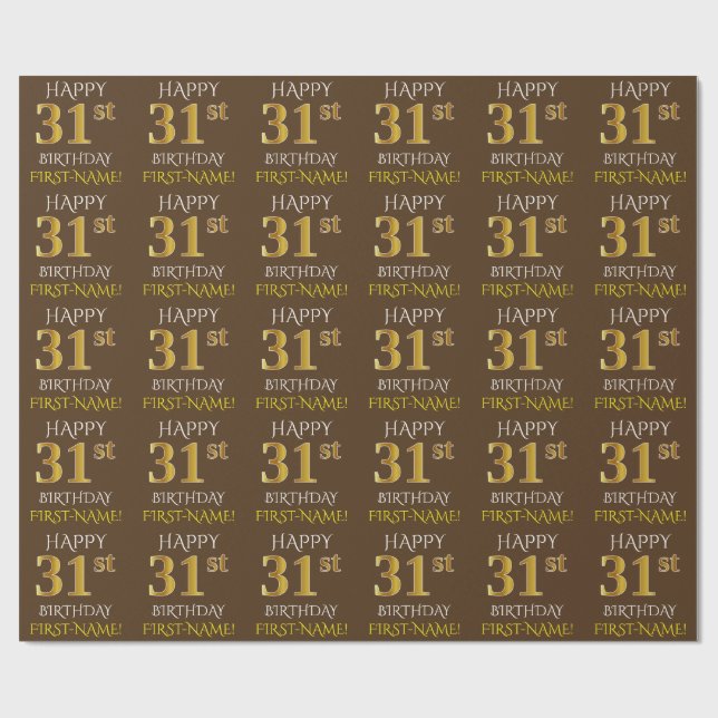 Papier Cadeau Brown, Faux Gold "HAPPY 31st BIRTHDAY" (Plat)