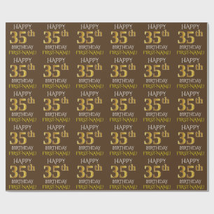 Papier Cadeau Brown, Faux Gold "HAPPY 35th BIRTHDAY"